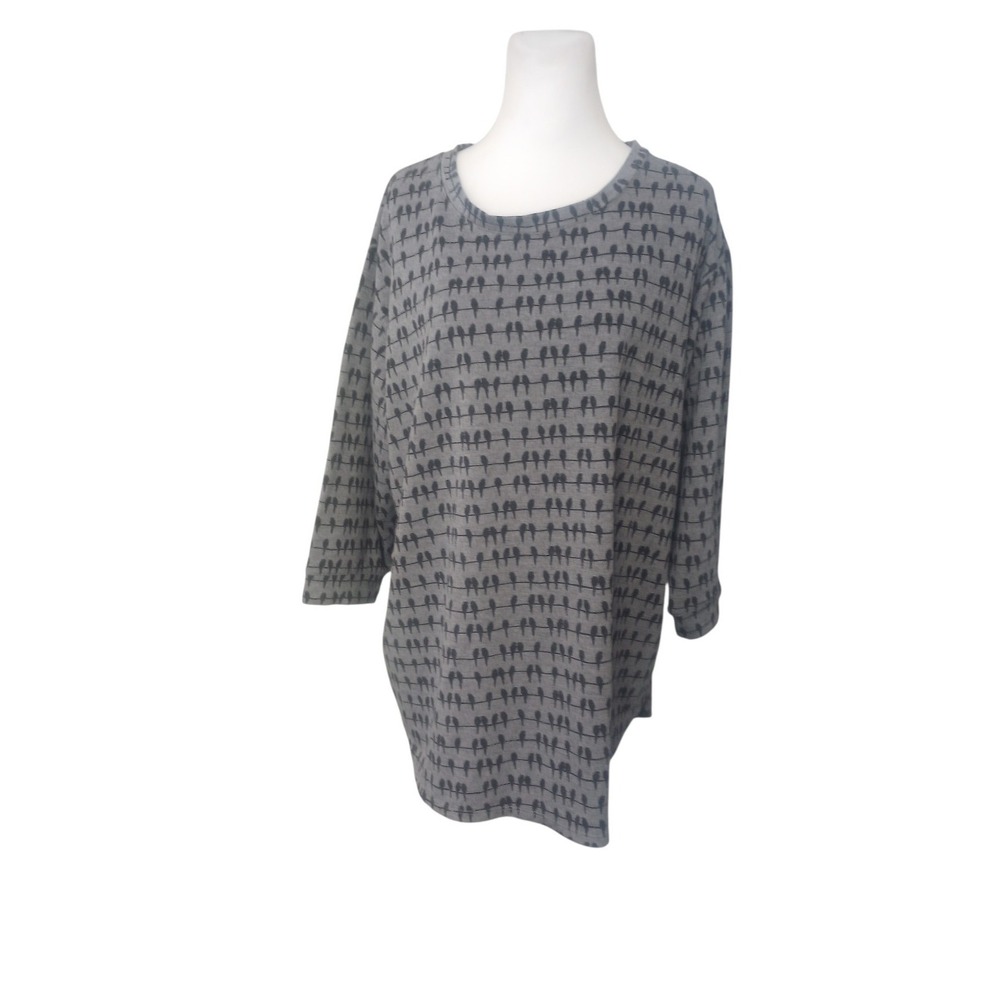 jane and delancey Sweat Shirt 1X Top Birds on A Wire Cozy Grunge Grey Black